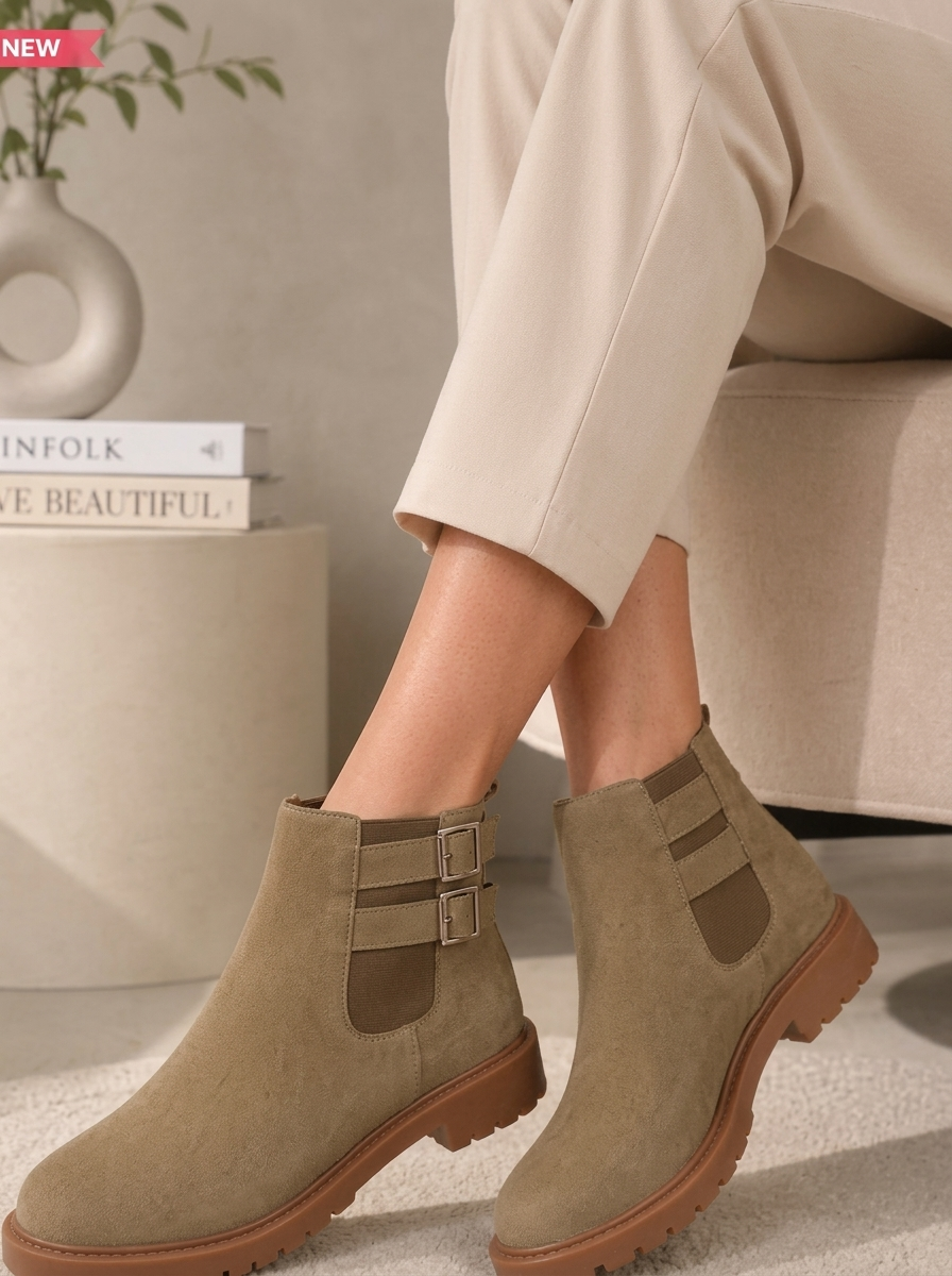 Women Round Toe Buckle Regular Boots