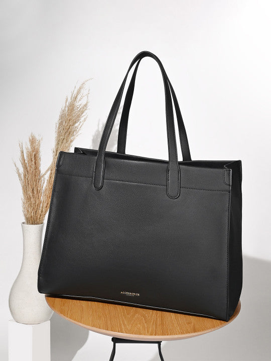 London Textured Synthetic Leather Oversized Shopper Tote Bag