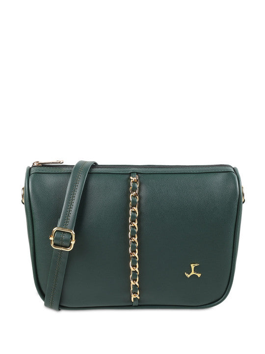 Solid In Built Mobile Pouch Buckle Detail Structured Sling Bag