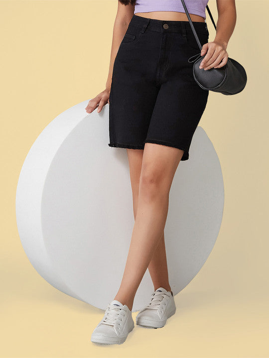Women High Rise Clean Look Stretchable Denim Shorts