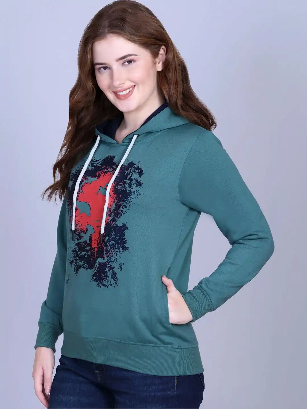 Women Printed Hooded Sweatshirt