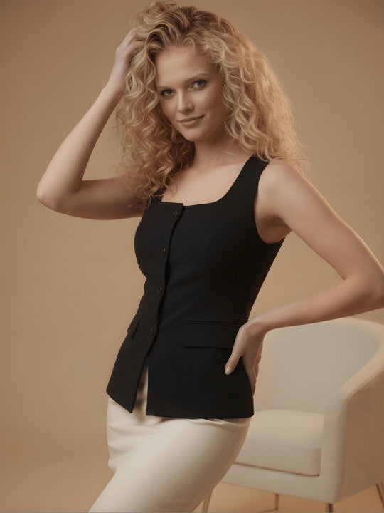 Scoop Neck Satin Casual Waistcoat