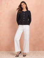 Checked Cotton Collarless Single-Breasted Blazers