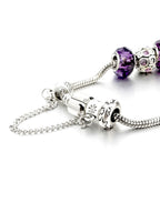 Vistelle Silver Toned Purple Crystal Studded Charm Hanging Bracelet