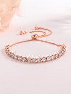 Rose Gold Plated Round Cut Cubic Zirconia Matrix Tennis Bracelet