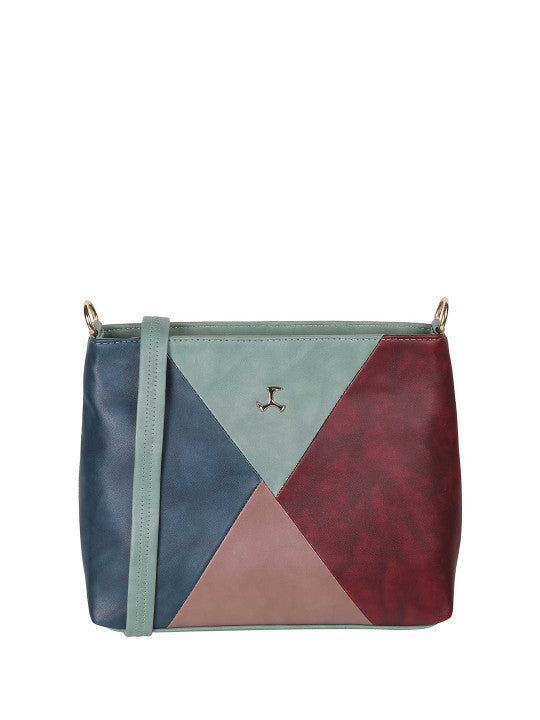 Geometric Colourblocked Detachable Strap Zip Detail Structured Sling Bag