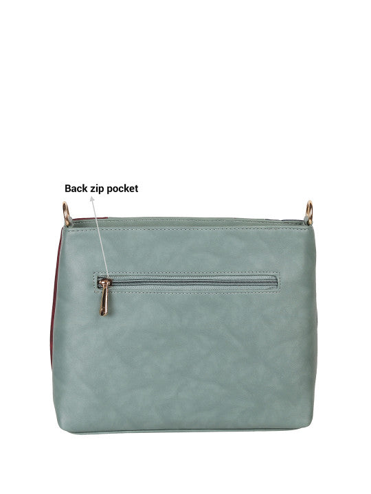 Geometric Colourblocked Detachable Strap Zip Detail Structured Sling Bag