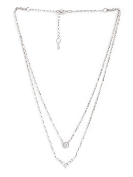Silver-Plated Layered Crystal Necklace