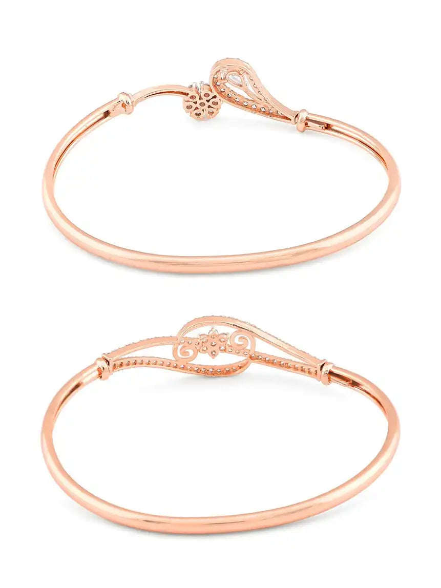 Women Set of 2 Rose Gold-Plated & White Brass Cubic Zirconia Kada Bracelet