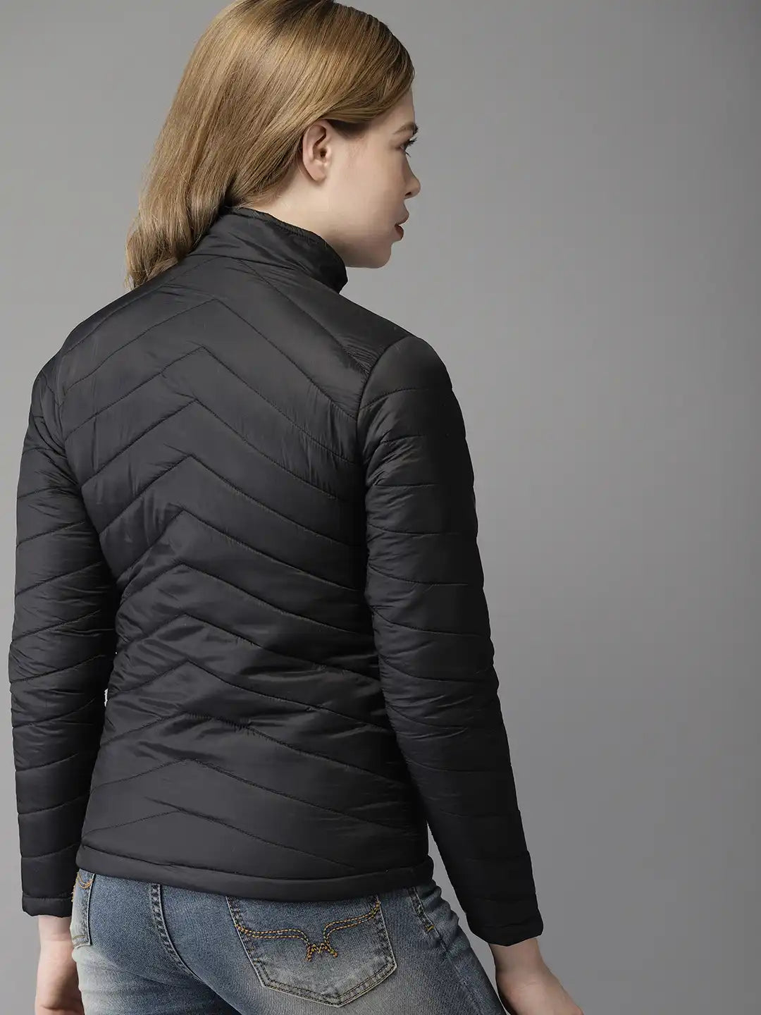 Women Black Solid Puffer Jacket