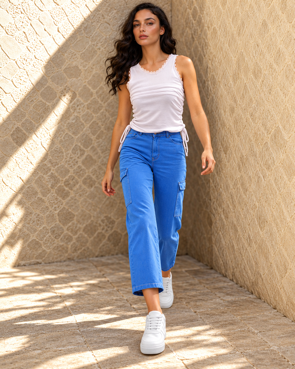 Women Blue Flared Clean Look Cargo Jeans
