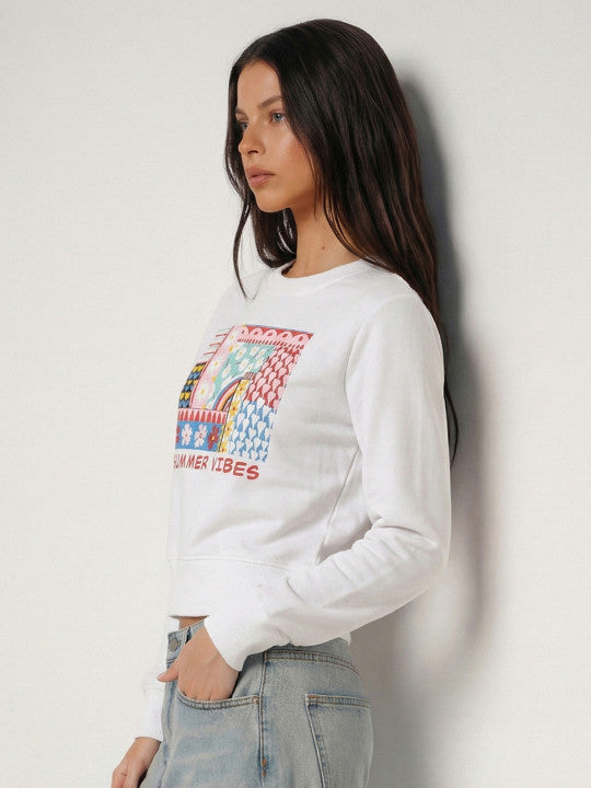 Women White Printed Sweatshirt