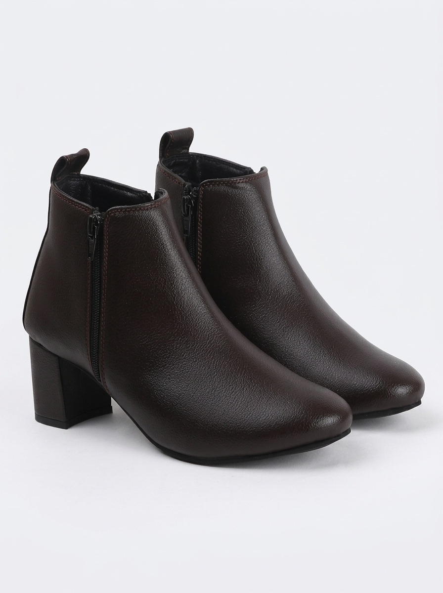 Brown Textured Casual Boots