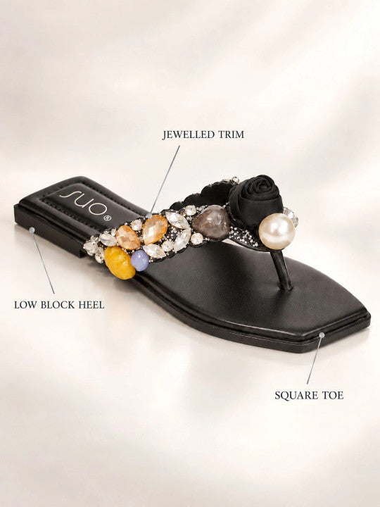 Women Embellished Party Open Toe Flats