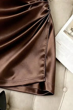 Brown Ruched Mid Rise Mini Skirt