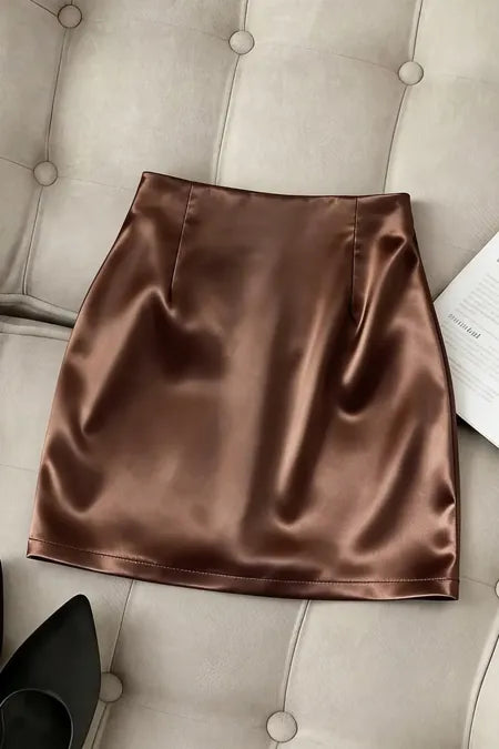 Brown Ruched Mid Rise Mini Skirt