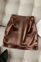 Brown Ruched Mid Rise Mini Skirt