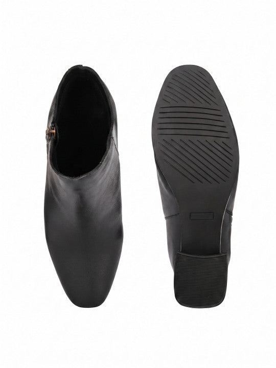 Black High-Top Block Heeled Boots