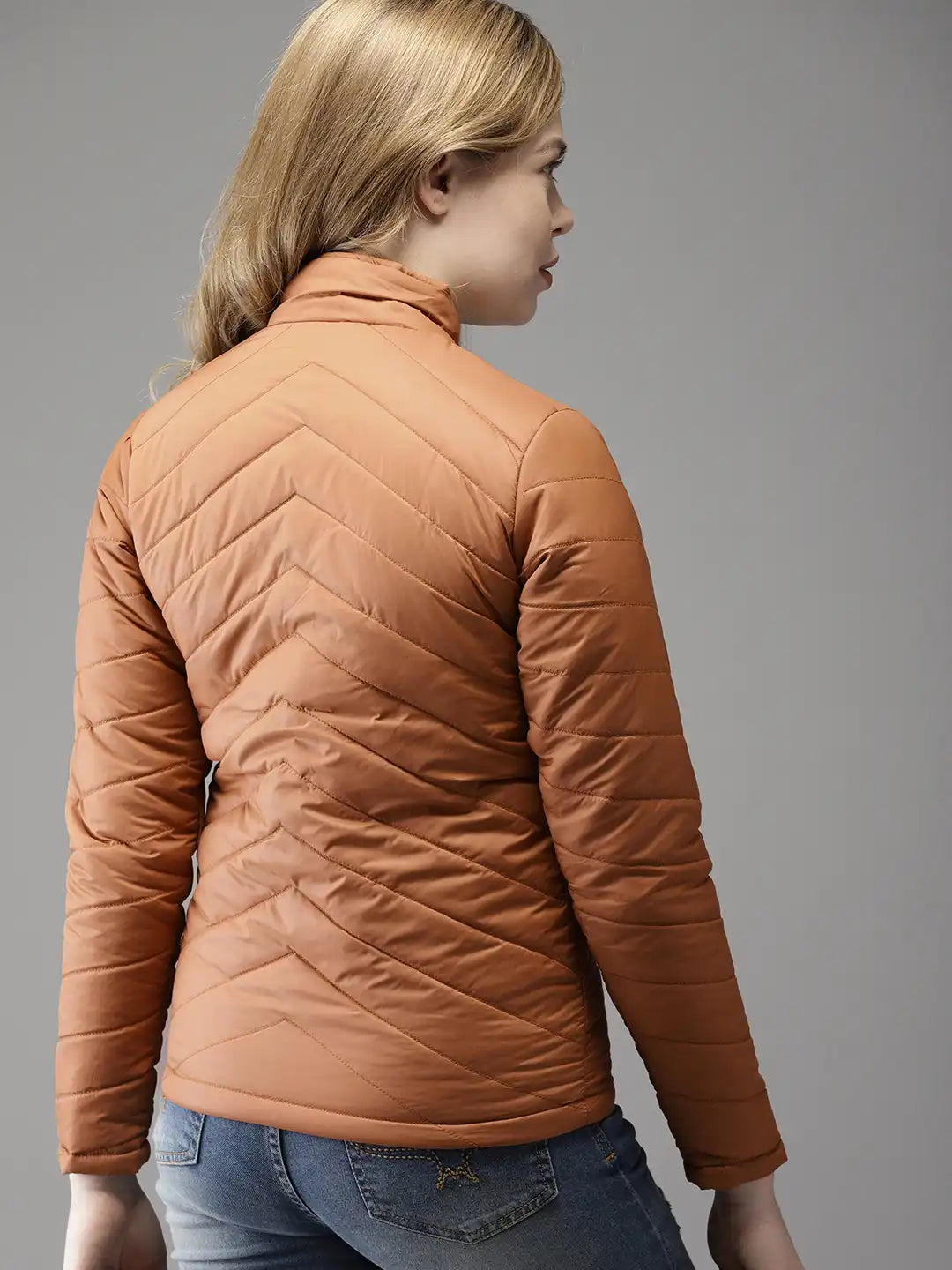 Women Camel Brown Solid Puffer Jacket