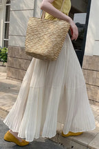 Off White Solid Tiered Maxi Skirt