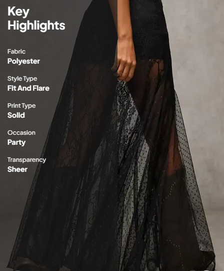 Black Lace Mid Rise Skirt