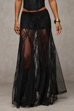 Black Lace Mid Rise Skirt