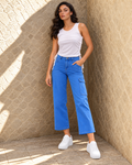Women Blue Flared Clean Look Cargo Jeans