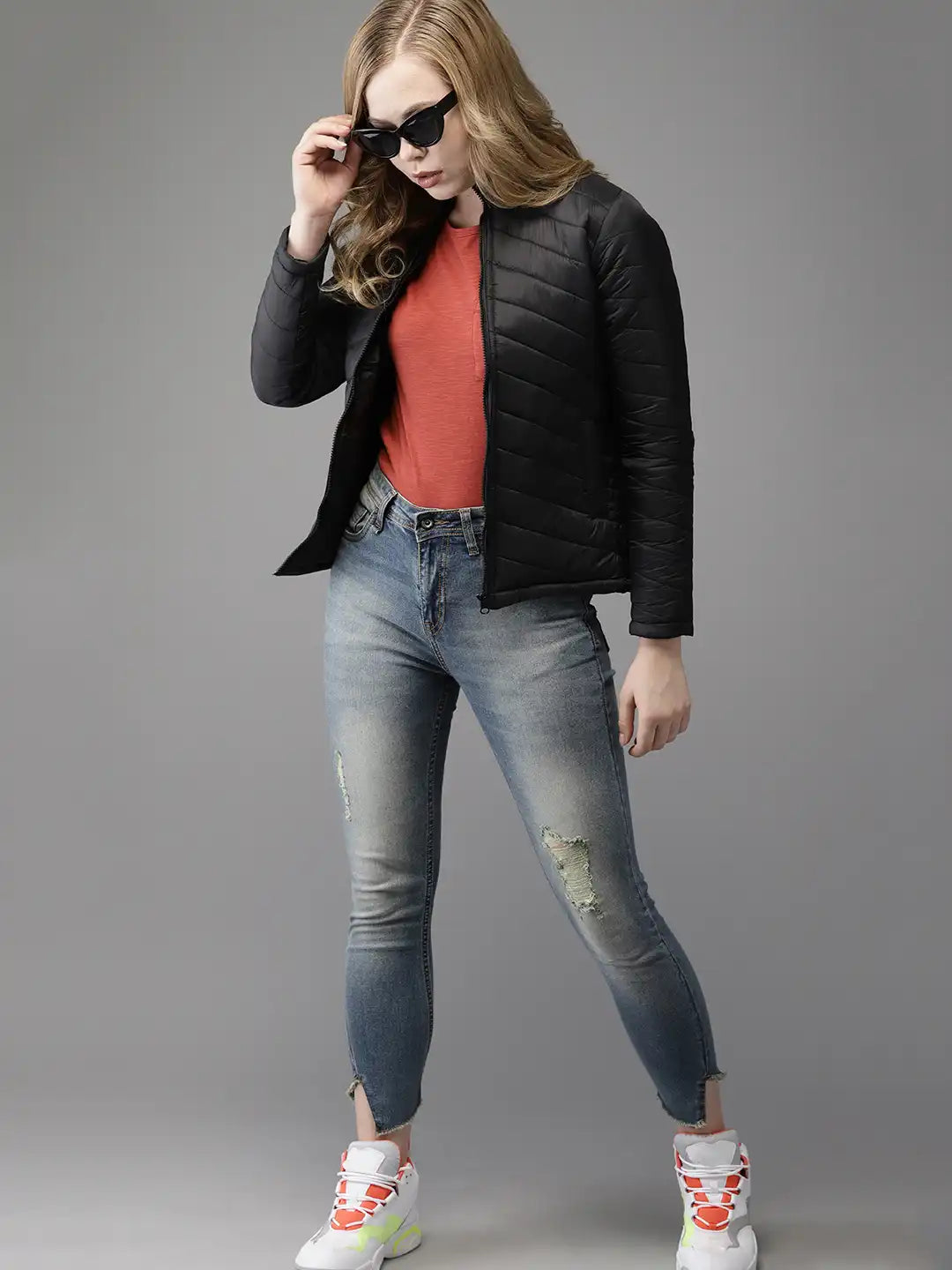 Women Black Solid Puffer Jacket