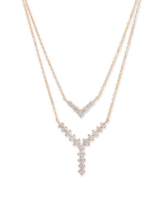 Rose Gold-Plated Stone Studded Layered Necklace