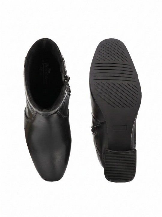 Women Black Lightweight Block Heel Casual Boots