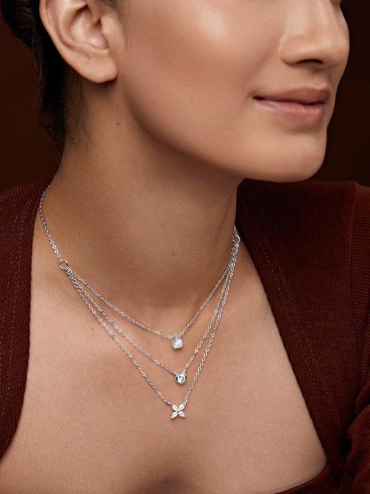 Silver-Plated Crystals Studded Layered Chain