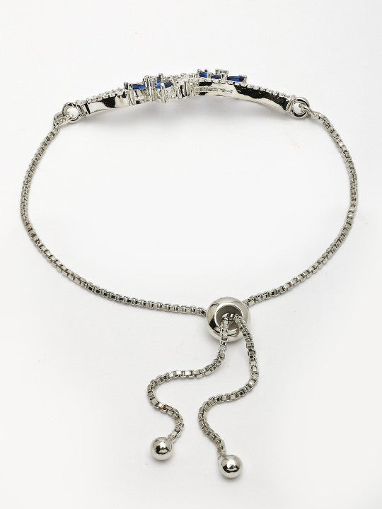 Rhodium-Plated Blue American Diamond Studded Wraparound Bracelet