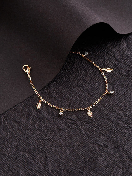 Women Gold Feather Charms Bracelet
