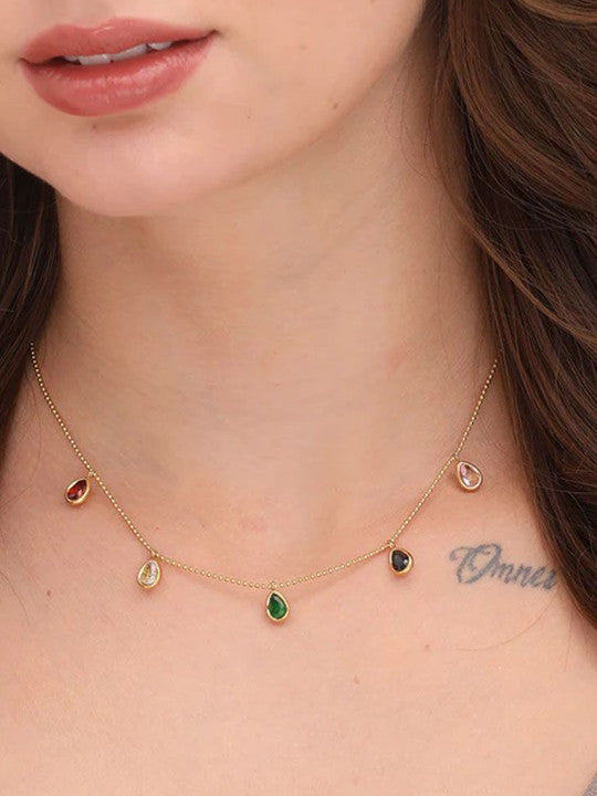 18K Gold-Plated Stainless Steel Cubic Zirconia Studded Minimal Chain