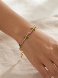 Women Brass Crystals Gold-Plated Link Bracelet