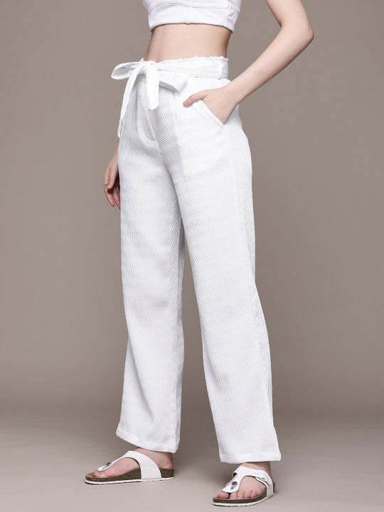 Women Textured High-Rise Wrinkle Free Trousers