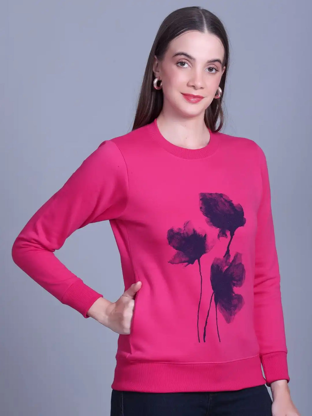 Women Round Neck Printed Sweatshirt
