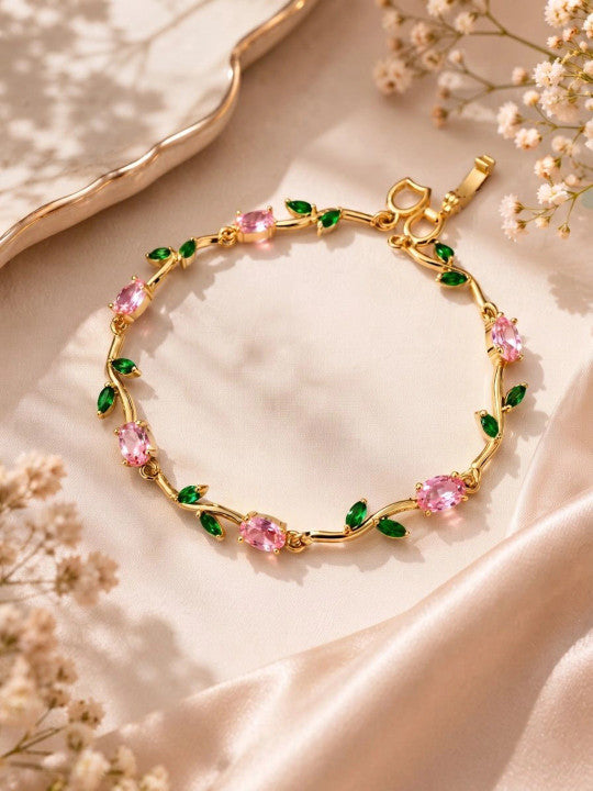 Women Brass Crystals Gold-Plated Link Bracelet