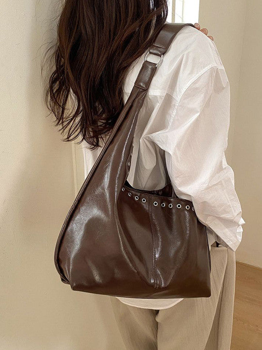 Solid Large Structured Shoulder Bag
