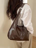 Solid Large Structured Shoulder Bag