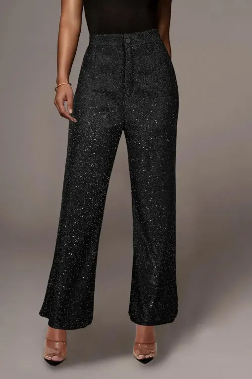 Black Shimmer Parallel Trousers