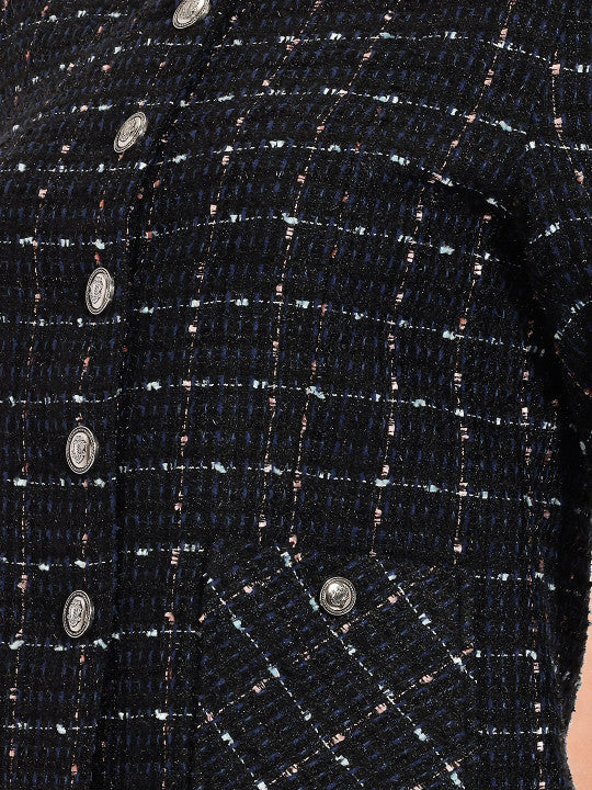 Checked Cotton Collarless Single-Breasted Blazers