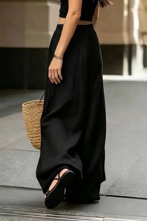Black Solid Mid Rise Trousers
