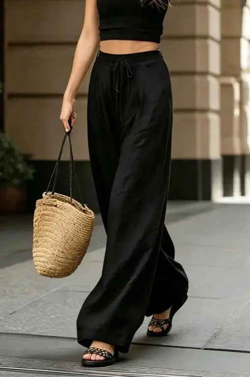 Black Solid Mid Rise Trousers