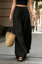 Black Solid Mid Rise Trousers