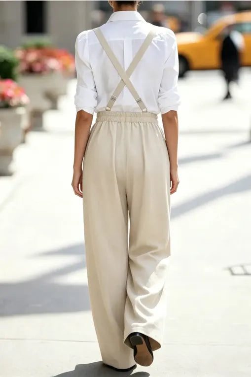 Off White Solid Pleated Trousers