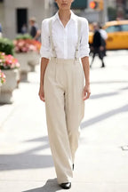 Off White Solid Pleated Trousers