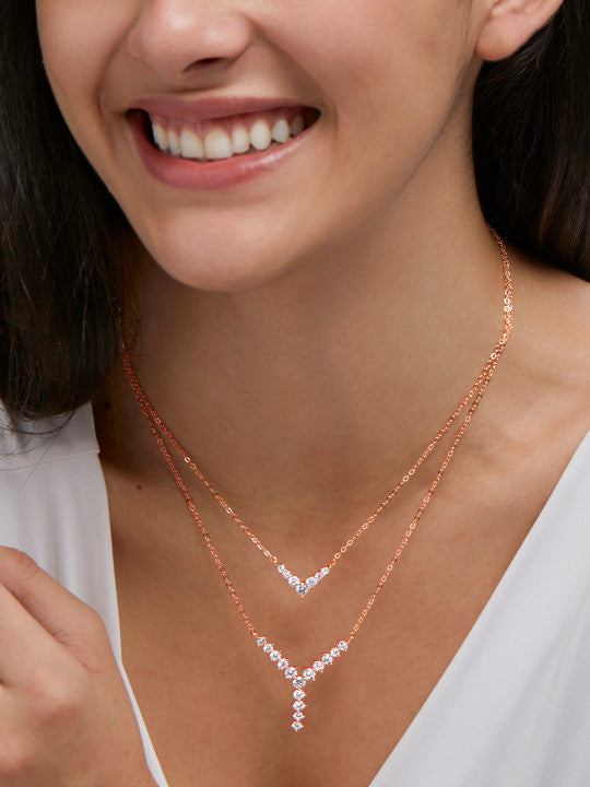 Rose Gold-Plated Stone Studded Layered Necklace