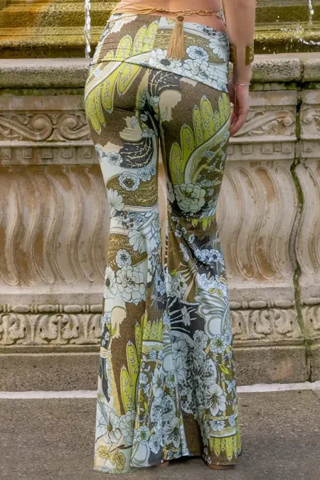 Olive Floral Bootcut Trousers