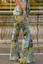Olive Floral Bootcut Trousers